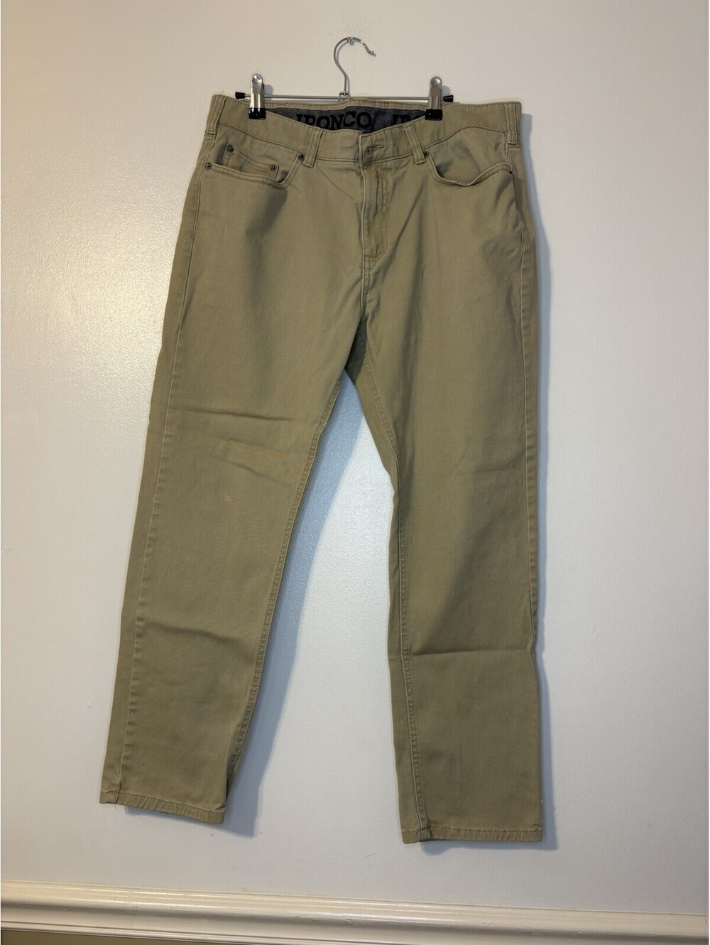 IRON CO. Men’s Beige Slim Fit Straight Leg Denim Pants 34 Flat Front Pockets